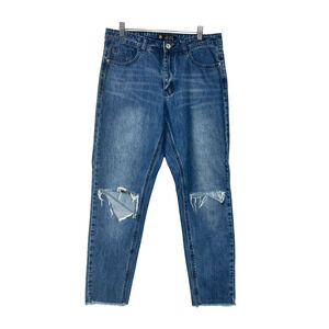 Missguided RIOT Rigid Jeans Womens 6 Blue Medium Wash High Rise Ripped Denim